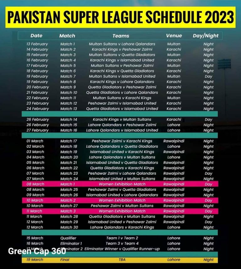 PSL Schedule 2023 Time Table with Dates Download - FreeSkill